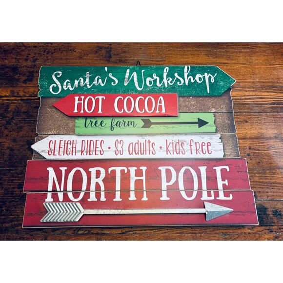 Set of 2 Rustic Wooden Winter Christmas Signs - Santa’s Workshop and Reindeer - Picture 3 of 8